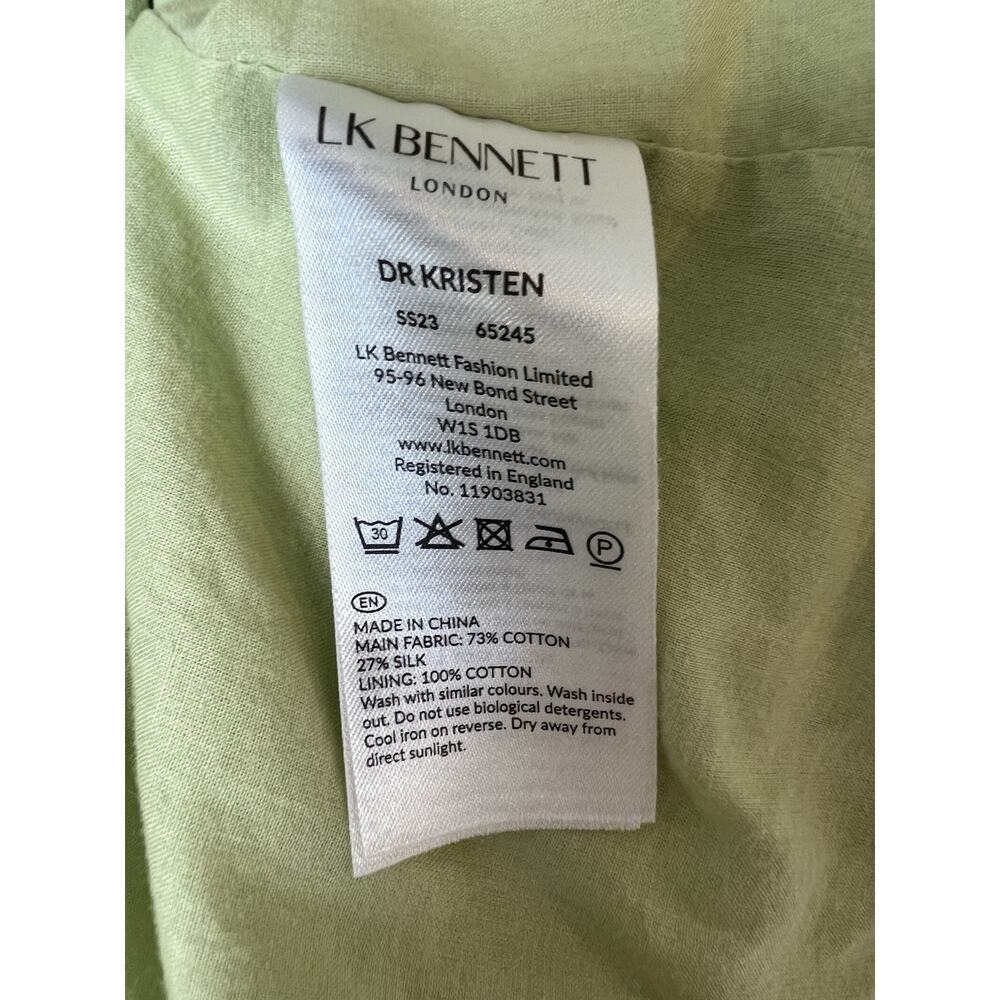 LK Bennett London Kristen Pistachio Poppy Cotton-Silk Backless Dress, Size 10 - Picture 6 of 9